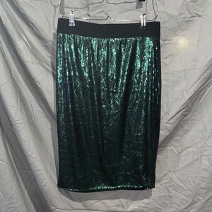 Thalia Sodi Dark Green Sequin Pencil Skirt
